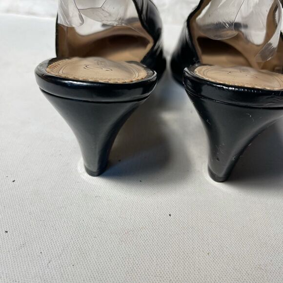 Trotters leather black sling back shoes Round toe embellished with a bow SZ11W - Picture 4 of 10